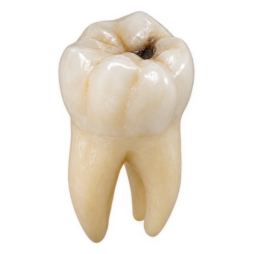 Molar with a small cavity on its chewing surface
