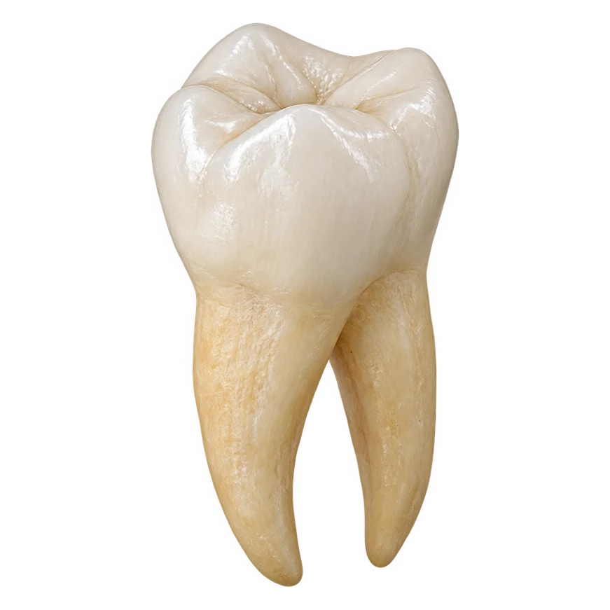 Whole molar tooth with intact roots