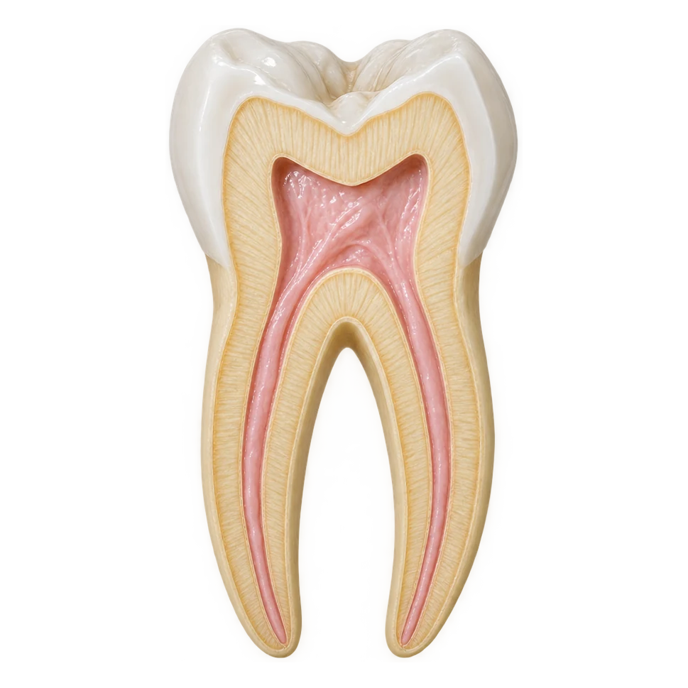 Cross-section of a molar showing filled root canals
